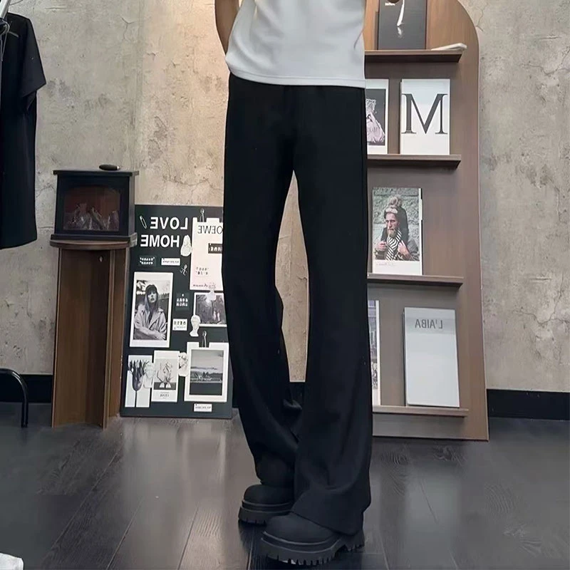 【高品质】秋季新款美式垂坠感黑色微喇西裤男女加厚款显瘦显高裤子