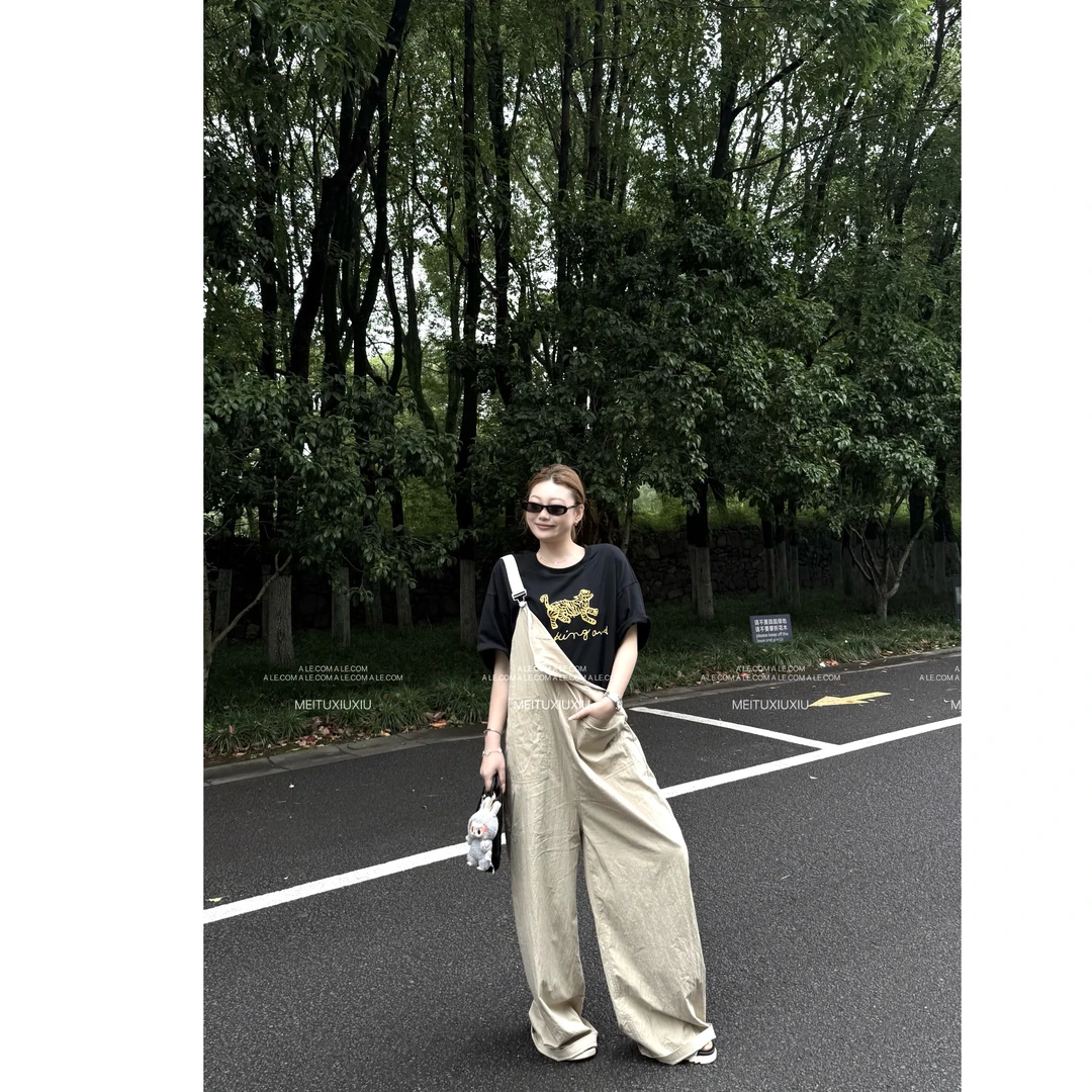 【阿乐家】大码微胖“街头漫步”户外山系风工装速干阔腿背带连体裤