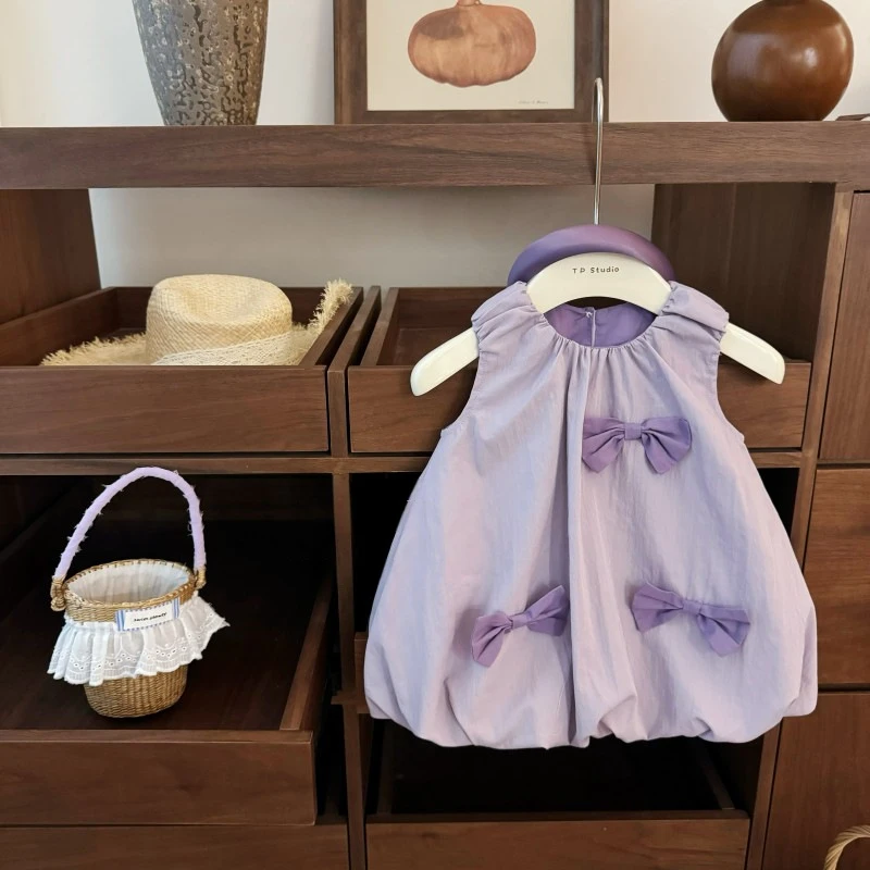 【咸柠七】香芋紫！女宝宝设计感小众蝴蝶结可爱甜美花苞背心裙子