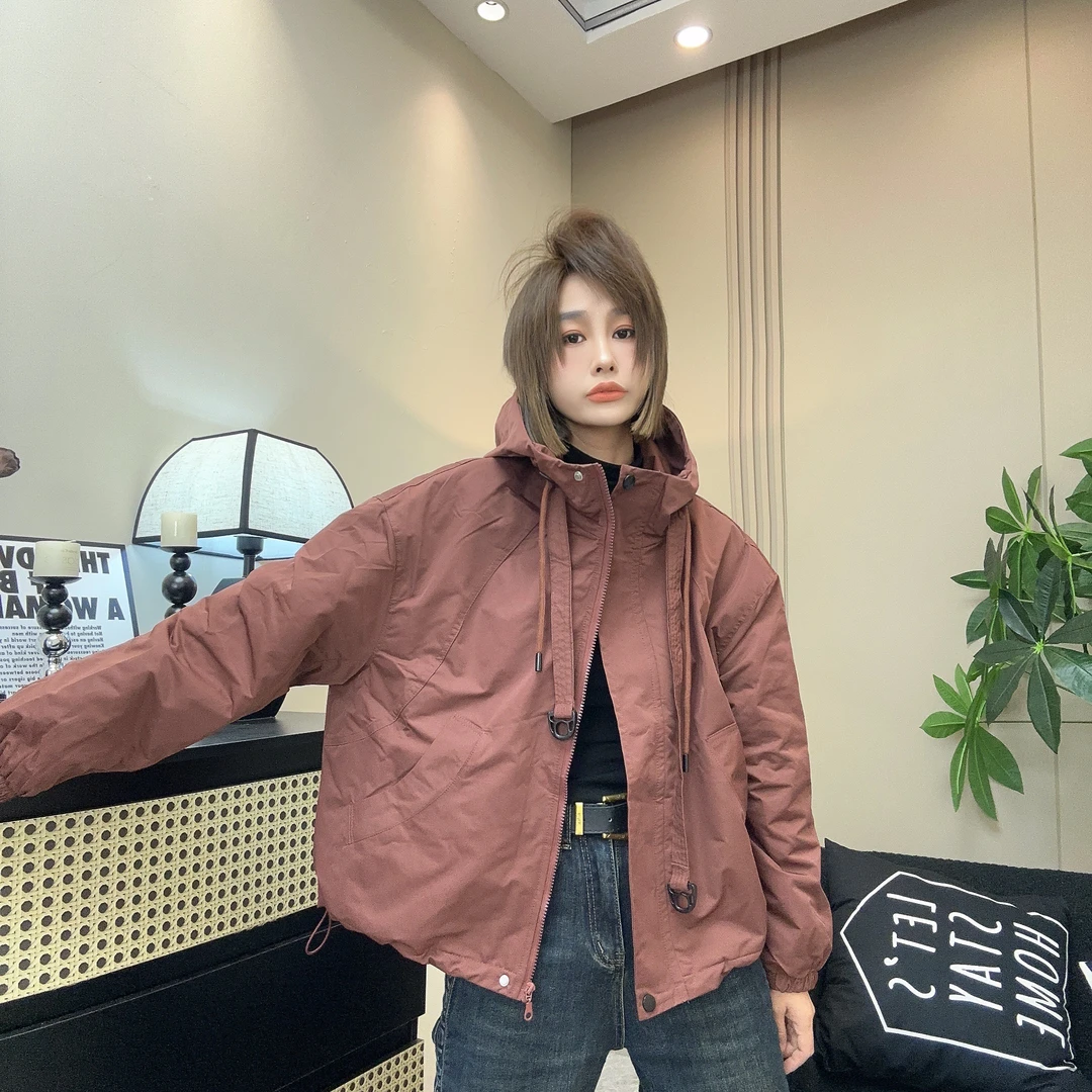 洋仔潮品 880反季《二棉》早春2025新款连帽飘带宽松版薄棉外套