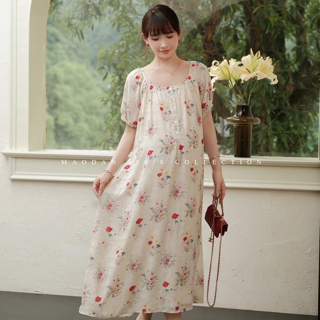 maodan/猫单【花期古香】孕妇连衣裙夏装可哺乳碎花长裙洋气孕妇装