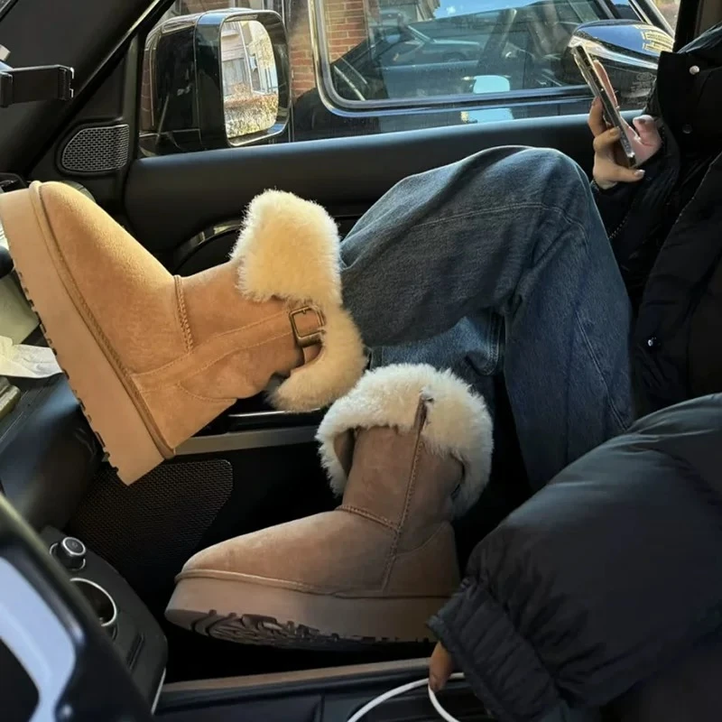 零下初雪~翻边厚底中高筒短靴女雪地靴9376-01/A5