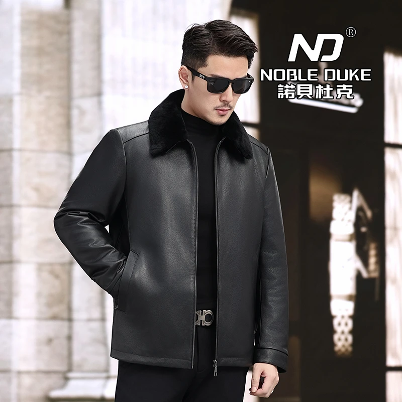 男士头层小牛皮毛领内胆可脱卸商务休闲秋冬保暖真皮皮衣-8211