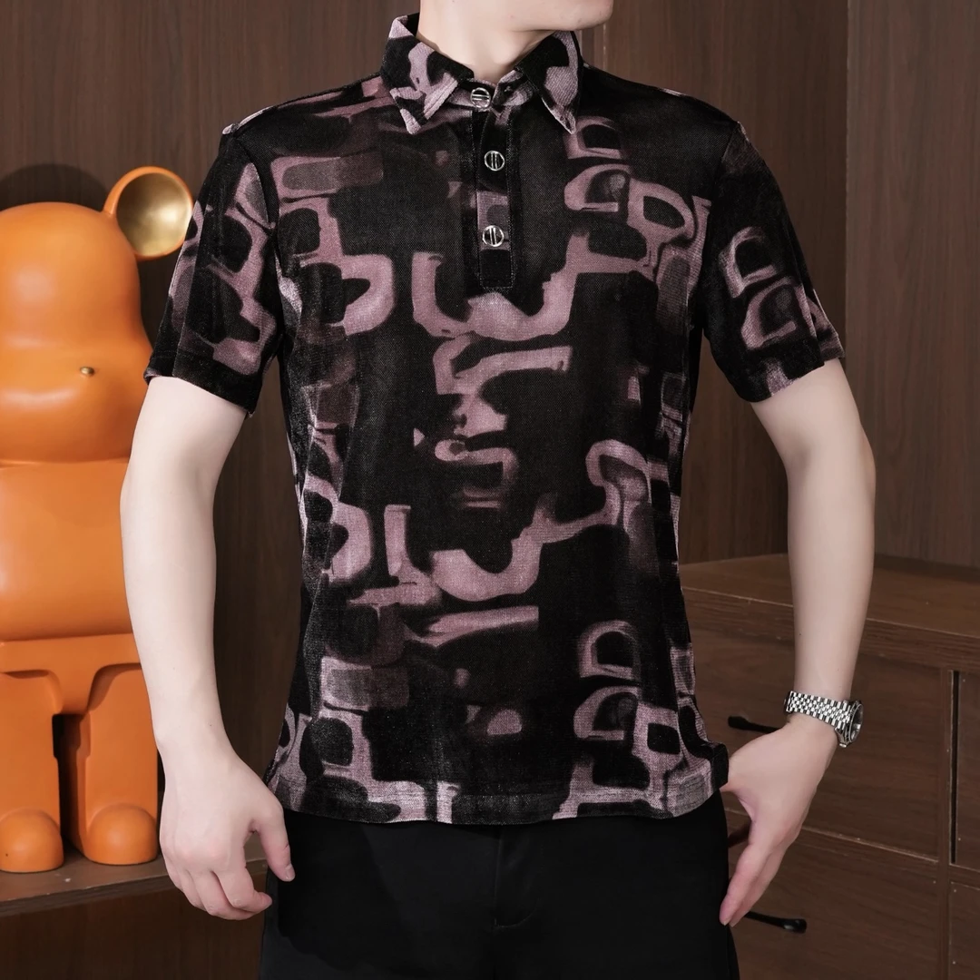 男士夏季上衣Polo衫半袖商务休闲渐变夏季短袖修身
