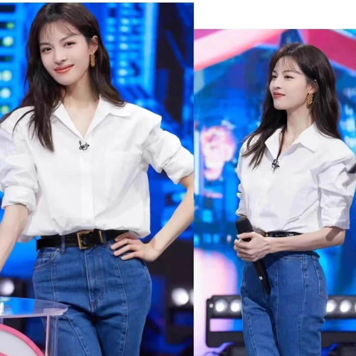 钟楚曦2025春装新款白色衬衫女士简约通勤显瘦百搭上衣设计感衬衣