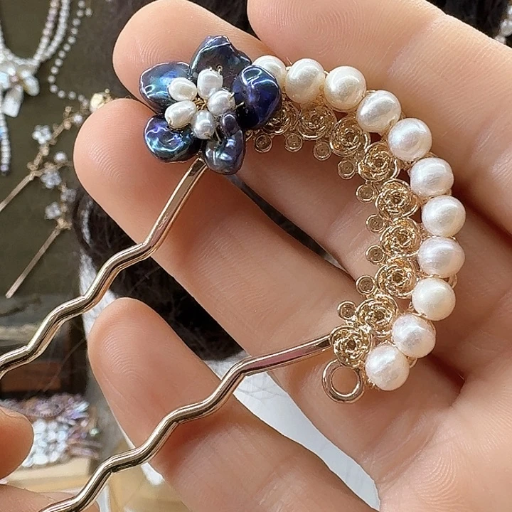 银S925镶嵌淡水珍珠发饰