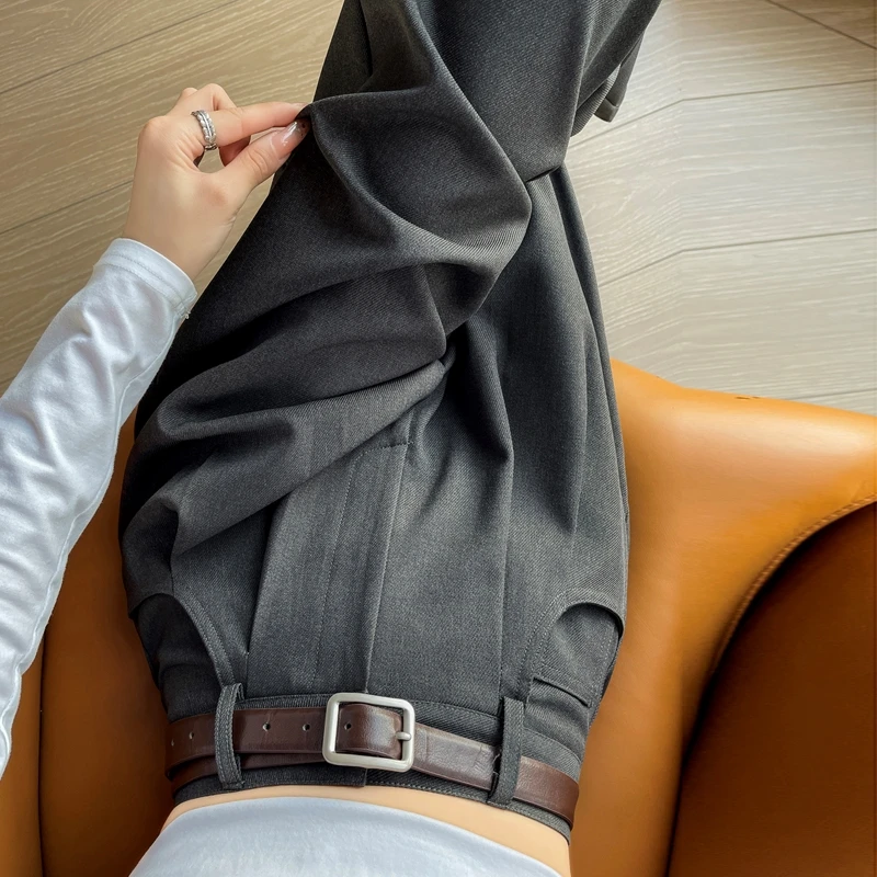 西装阔腿裤女秋冬2025年新款高腰显瘦垂感窄版休闲直筒拖地西装裤