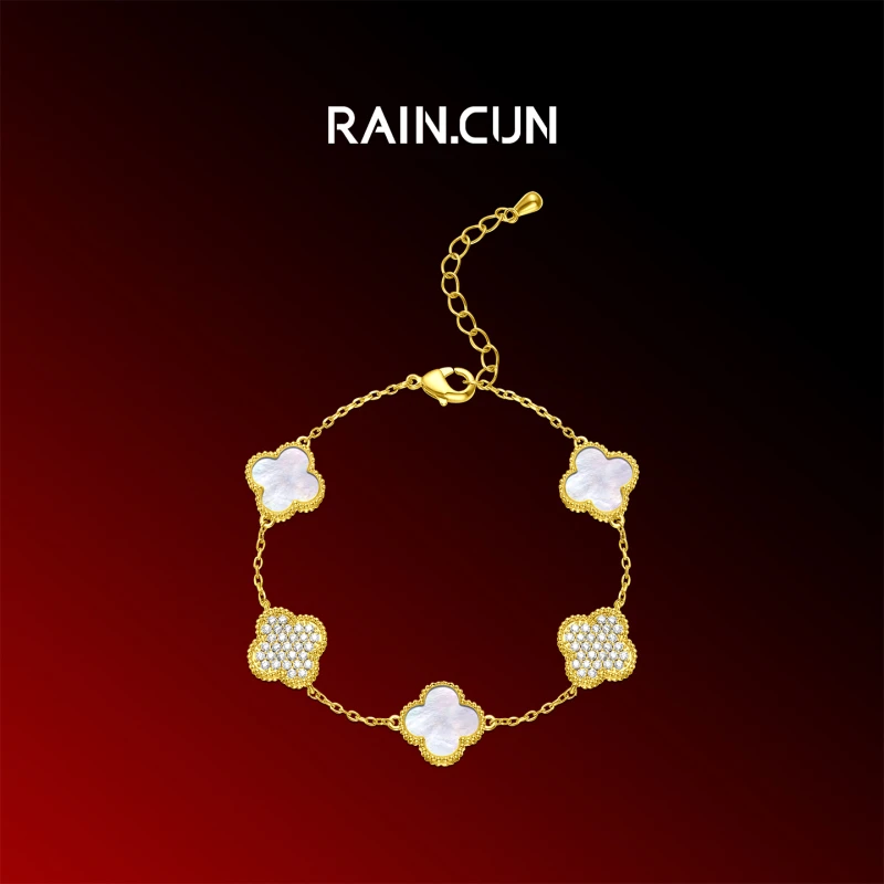 合金锆石手链 【TY】铜合金锆石五花四叶草白贝手链XG1126B