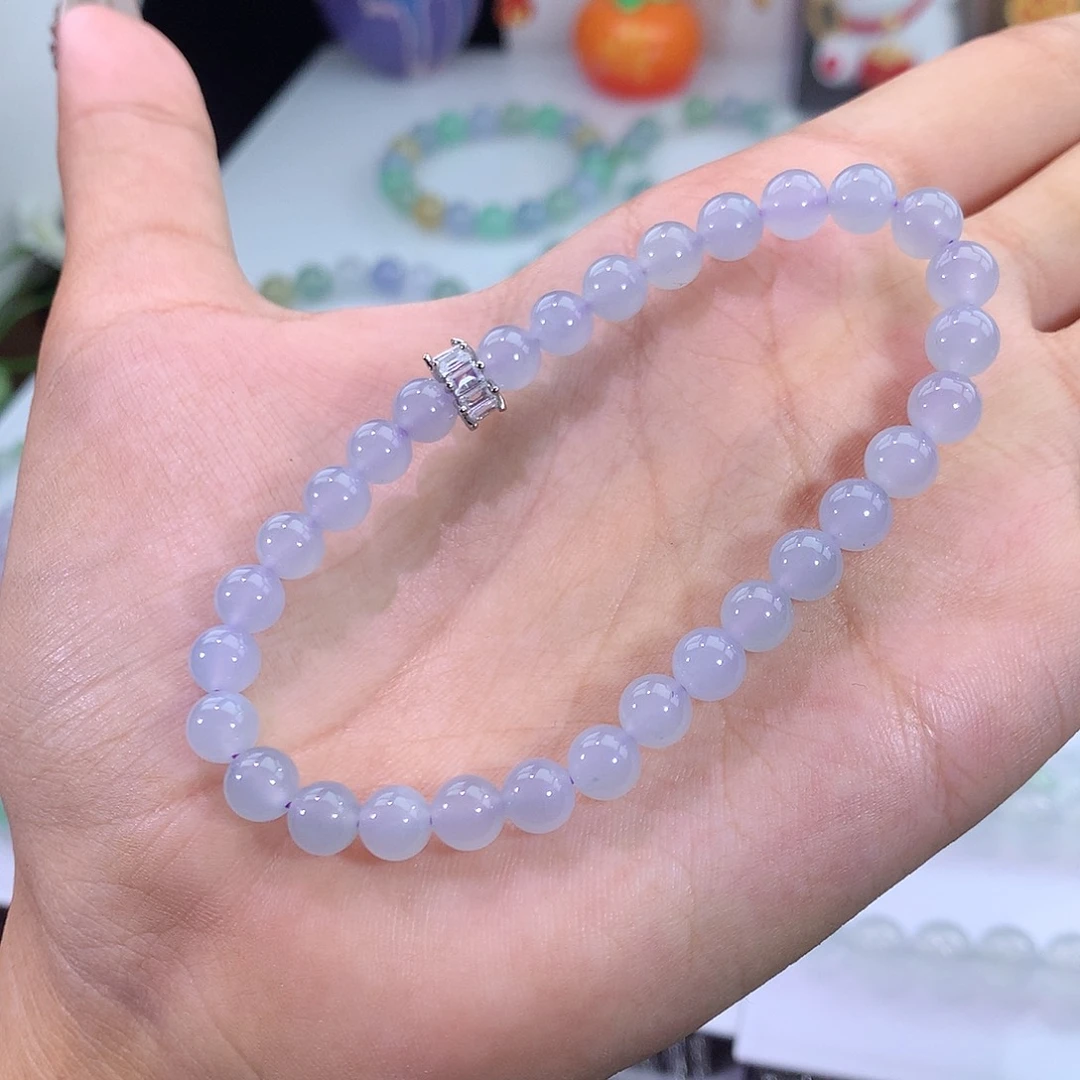 翡翠未镶嵌手链4号 浅紫罗兰手串