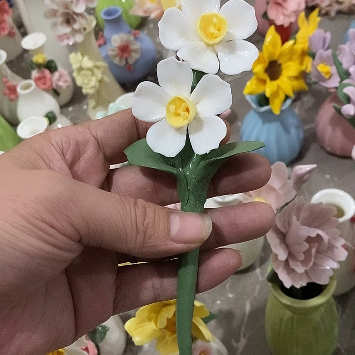 瓷片纯手工陶瓷花摆件瑕