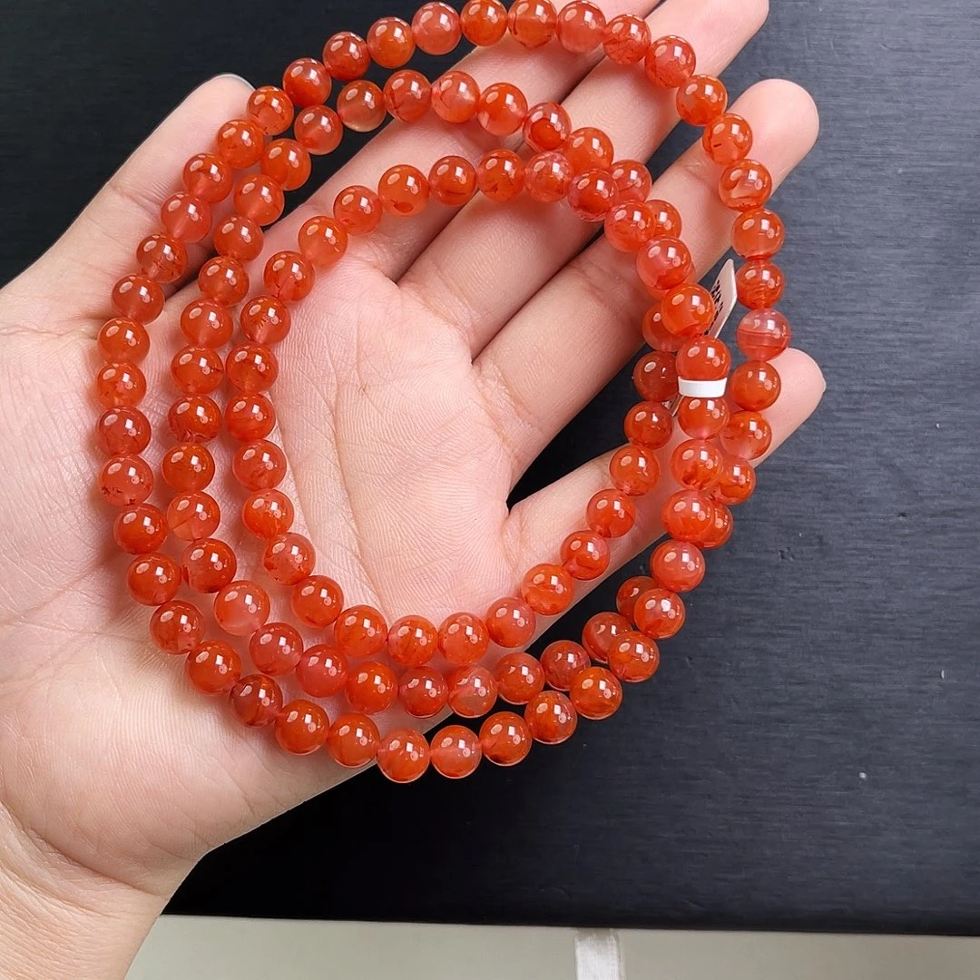 南红玛瑙未镶嵌手链保山杨柳冰飘圆珠多圈7mm