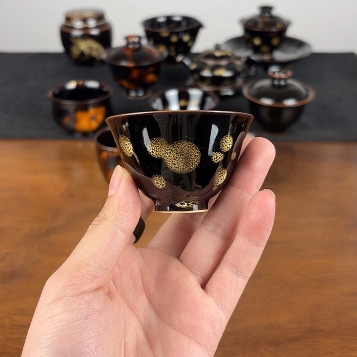 瓷点彩鹧鸪斑撇口小客杯