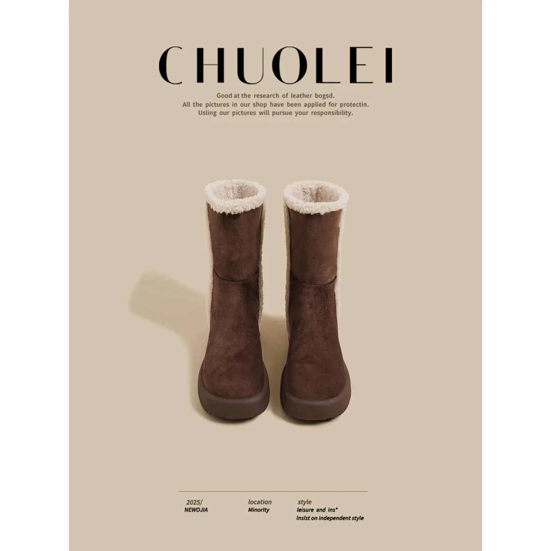 【DR官方正品】同款！2025秋季新款厚底雪地靴女棕色舒适增高保暖加