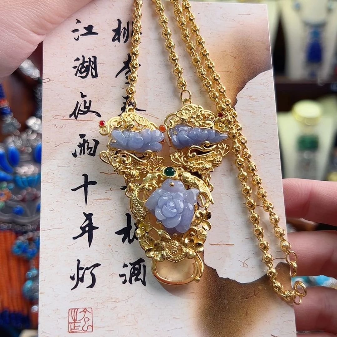 翡翠银S925镶嵌项链项链