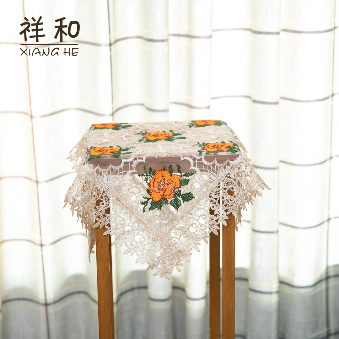 A003-2丝光线（60CM方/个）米色阳光十字绣牡丹花盖巾