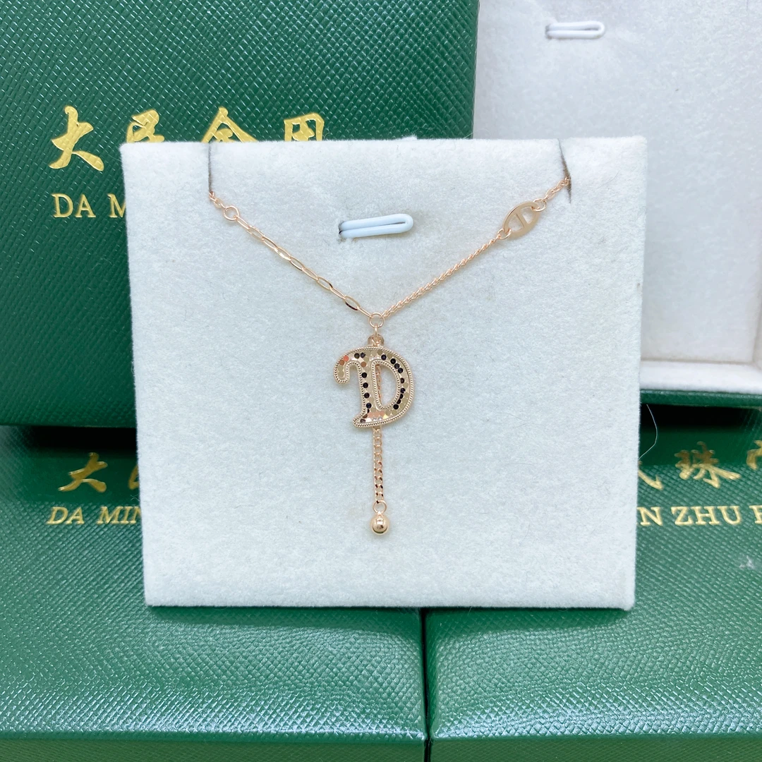 #9002漂亮18K金Au750流苏D字母精品套链时尚小众轻奢气质