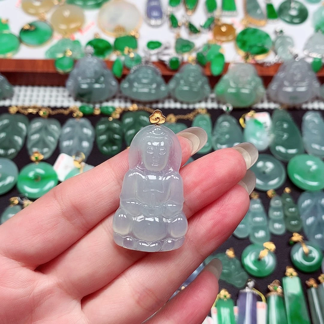 吊坠(不含链)18K金镶嵌翡翠天然翡翠A货