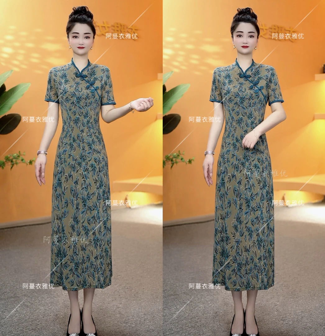 【衣雅严选】  1294-388冰雪丝缎面改良旗袍气质款显瘦减龄连衣裙