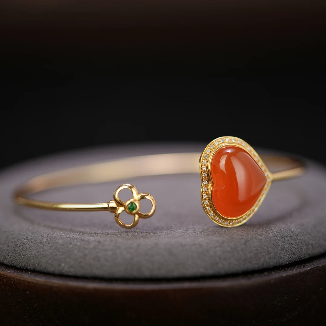 毕业级 南红冰红爱心定制款手环 18K金 H19372