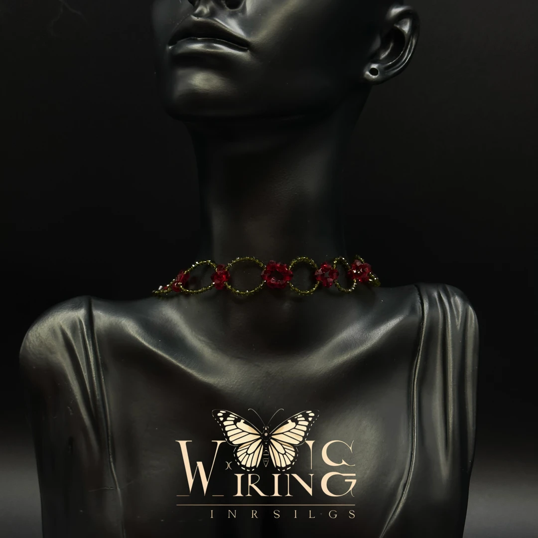 铜仿水晶项链 王大嘴原创 “红绿晶环”春夏手编晶晶choker项链A716