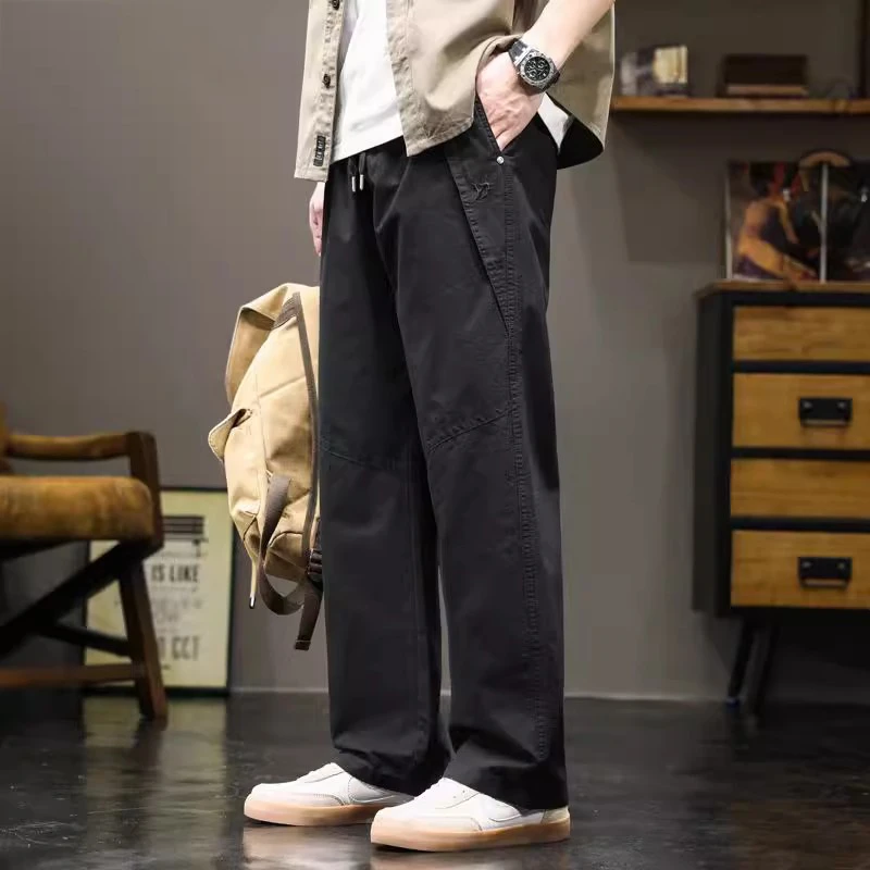 Cebrodz美式复古休闲裤男士春季新款宽松直筒潮牌拼接工装阔腿裤