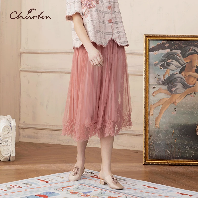 【达人】CHARFEN朝峰春夏甜美橡皮粉显瘦半裙CFD2D303-3008E