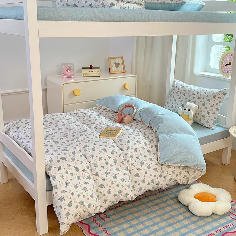 学生全棉印花三件套床单被套枕套韩系风格四季宿舍上下铺学生床品