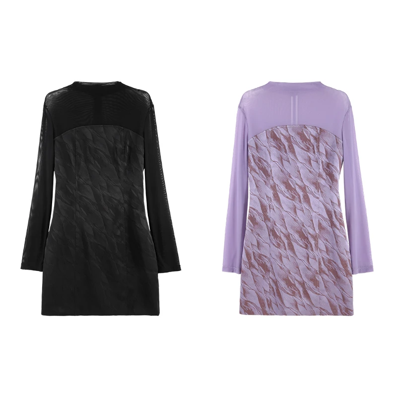 「大哈」法式简约连衣裙显瘦优雅风网纱拼接黑色长裙女HBZC641279