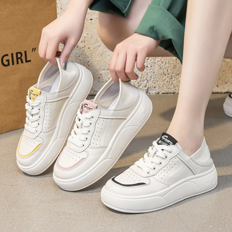 头层牛皮夏季休闲软底软面女鞋百搭透气小白鞋