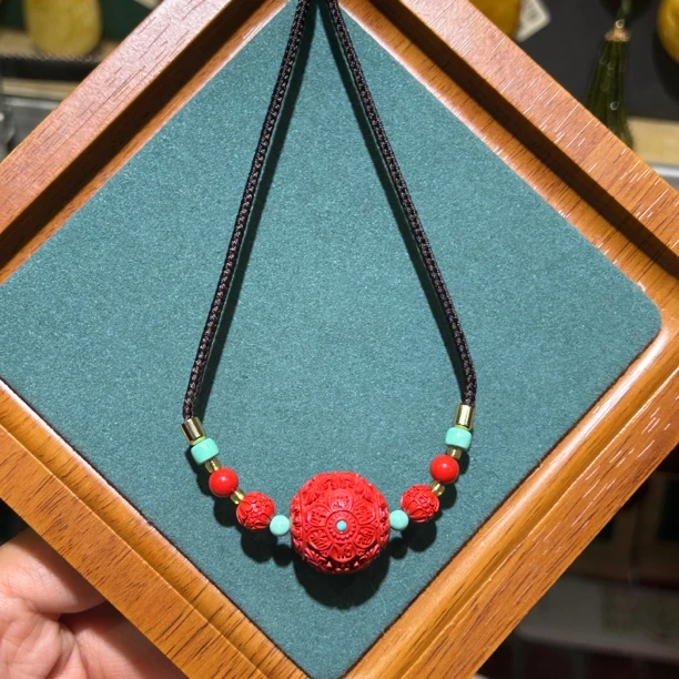 含辰砂工艺品高含量真朱砂水飞红砂手工编制锁骨链六字真言339