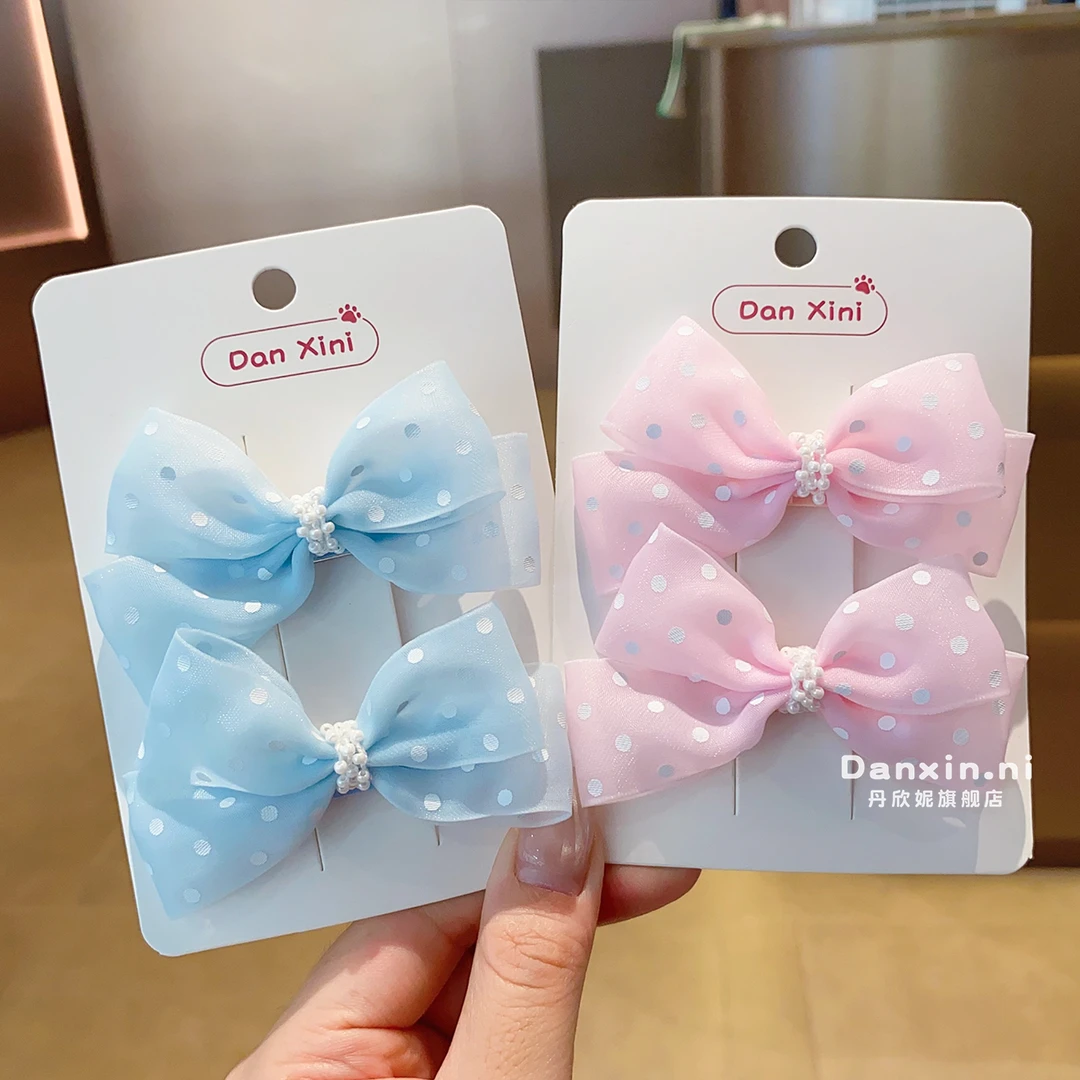 儿童波点蝴蝶结发夹小女孩甜美侧边夹刘海夹子女童可爱碎发夹发卡