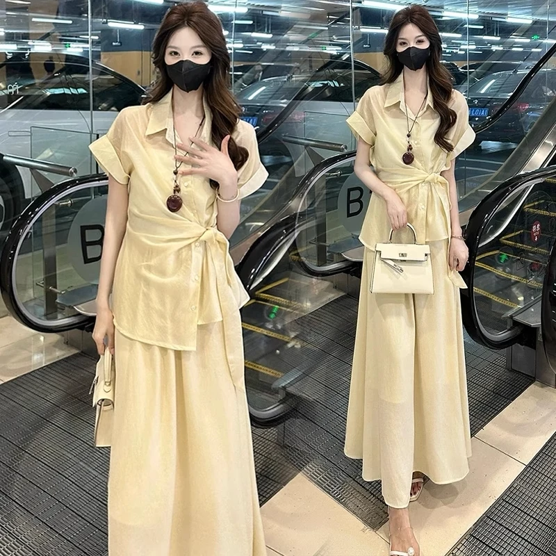 洋气连衣裙套装女2025夏季新款洋气显瘦防晒衬衫半身裙时尚两件套