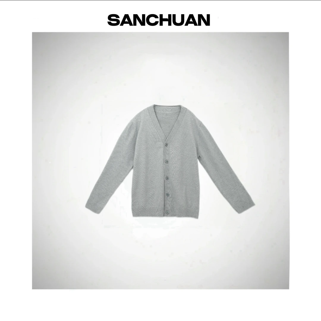 【SANCHUAN 】罗纹V针织开衫