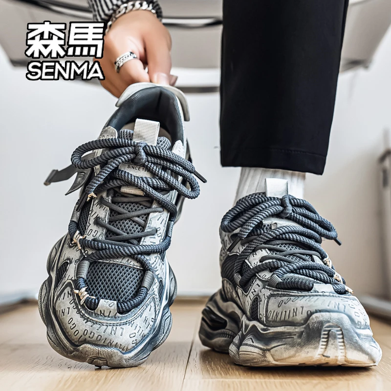 SENMA/森马男鞋秋季透气休闲跑步运动鞋做旧擦色厚底时尚老爹潮鞋
