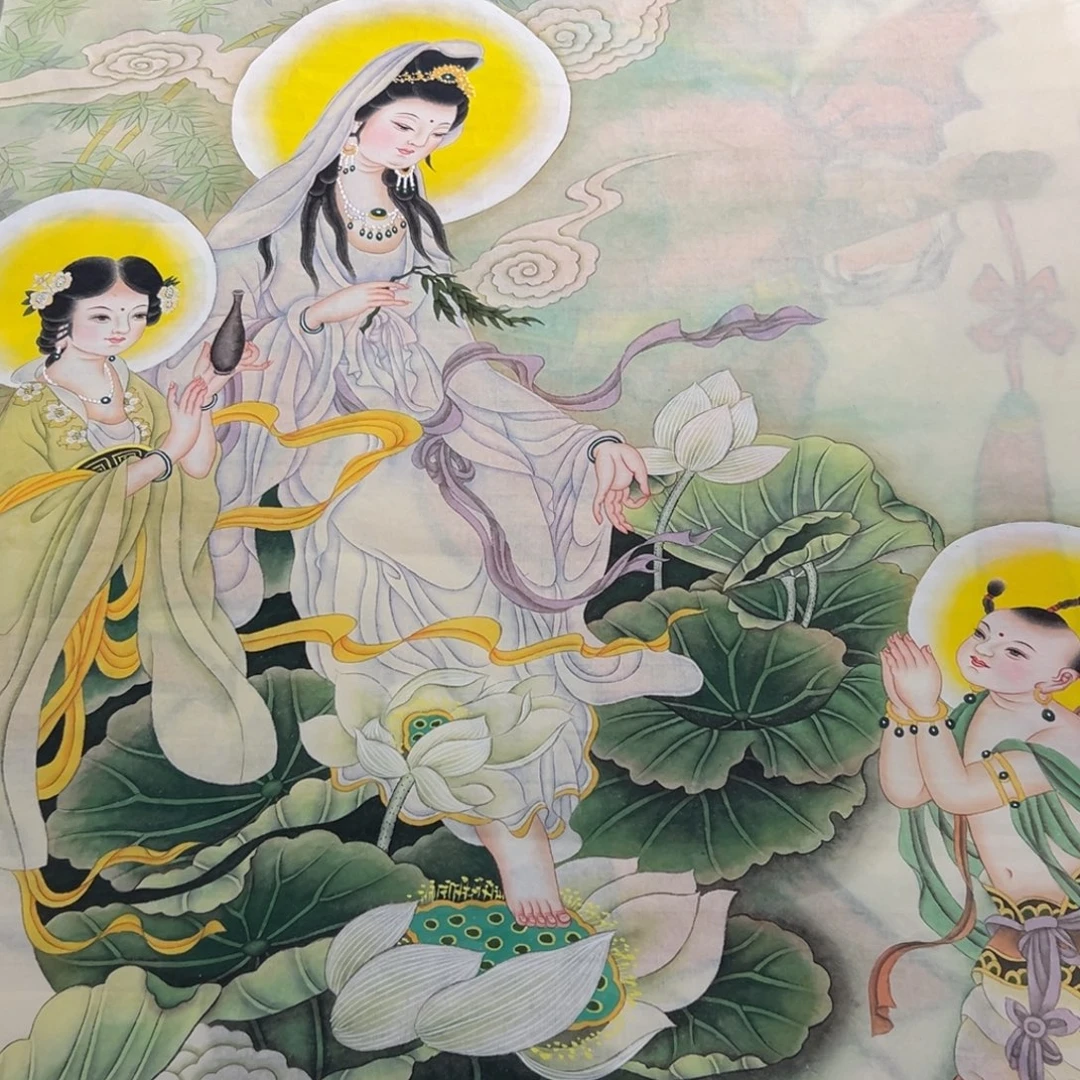 J***g国画四尺童子龙女观音菩萨