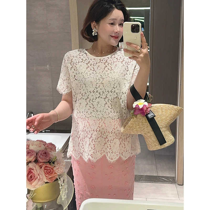 【DIS 现货】【花园秘境】夏季显瘦蕾丝钩花镂空短袖T恤Z525X05658