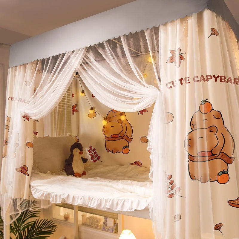 防蚊带支架 蚊帐学生宿舍 床帘遮光帘一体式布上铺上下铺单人床帘