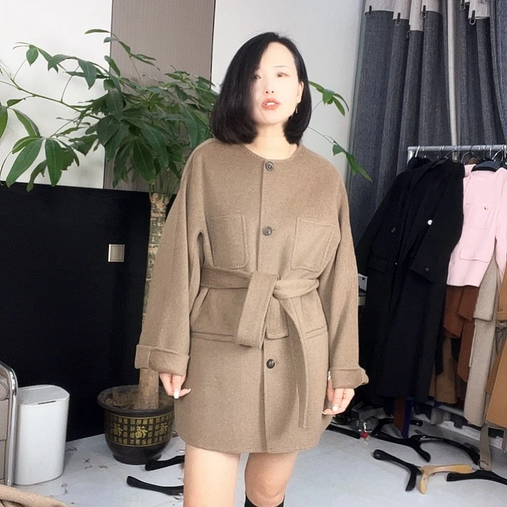 双面呢大衣S码中长款