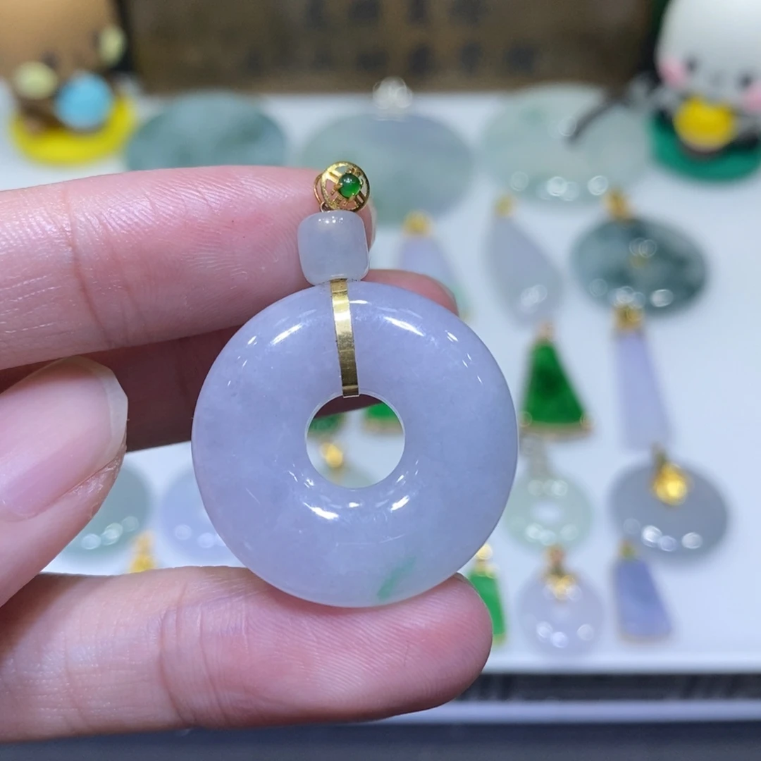 翡翠18K金镶嵌吊坠(不含链)