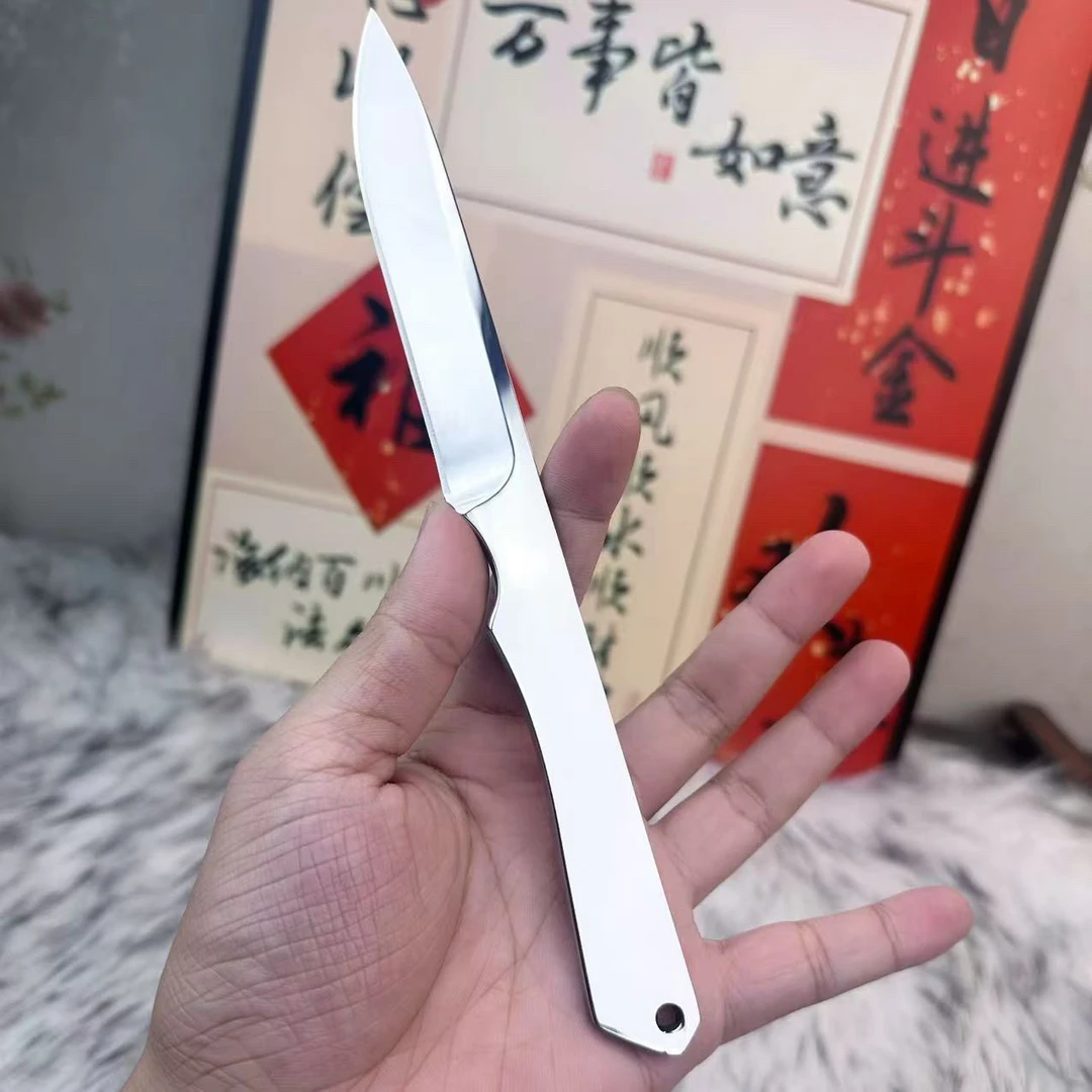 高端多功能直刀手工研磨超镜面m390高硬度一体加厚户外锋利小刀