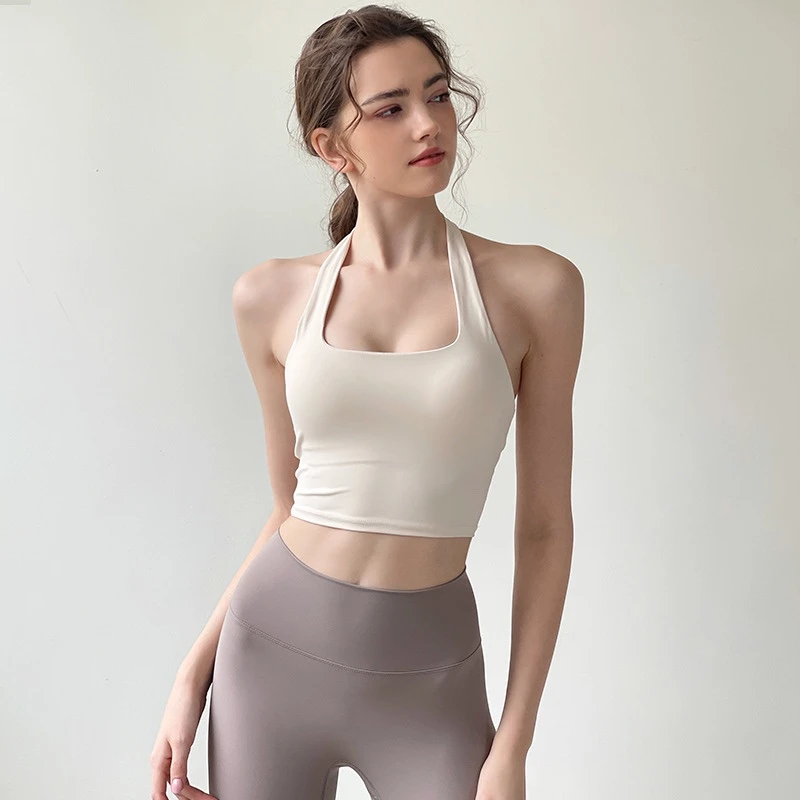 2025新品欧美运动性感挂脖女聚拢跑步健身文胸衣外穿收腰瑜伽背心