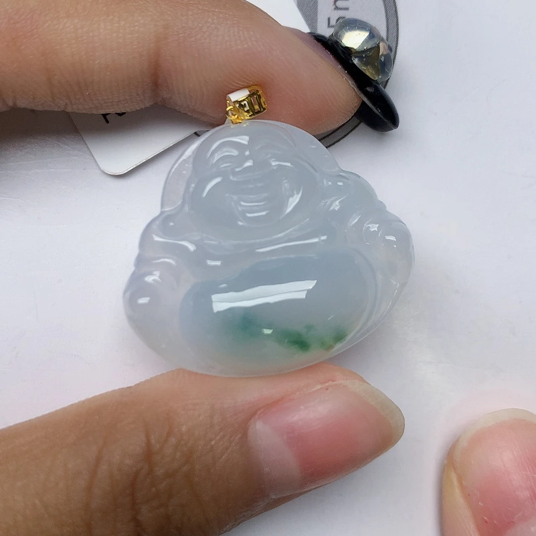 颈饰18K金镶嵌翡翠一*葱天然翡翠