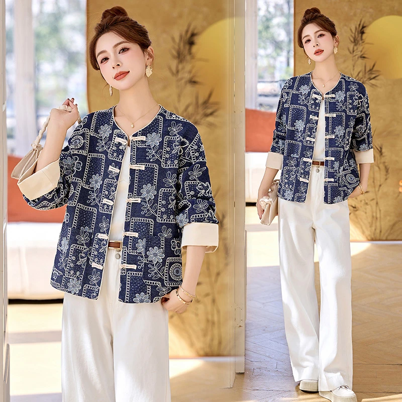 新中式国风牛仔外套女2025春秋新款独特超好看小香风欧货短款唐装