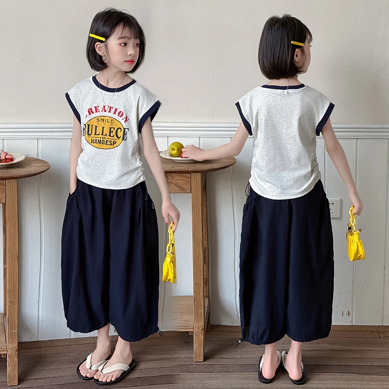 女童夏季薄款字母短袖短裤运动休闲套装中大童小女孩洋气儿童夏装