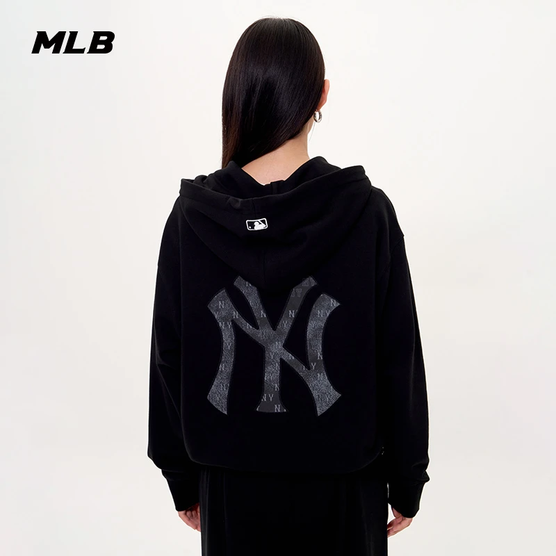 MLB官方男女情侣老花大LOGO连帽卫衣拉链外套25秋季新款3ATRM0254