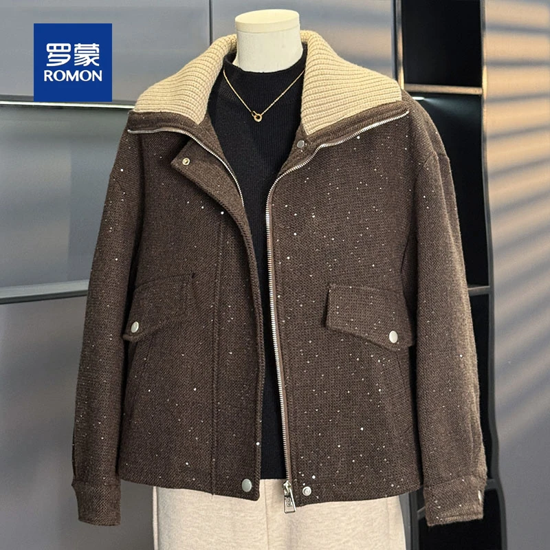 罗蒙洋气妈妈秋装外套新款毛呢大衣短款中老年春秋端庄大气上衣女