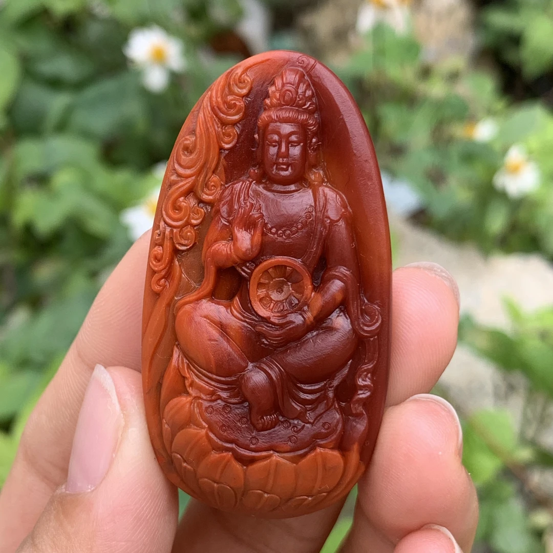 (传承全品级)南红瓦西牛血红观音菩萨吊坠 肉质饱满 53.5*28.8*13