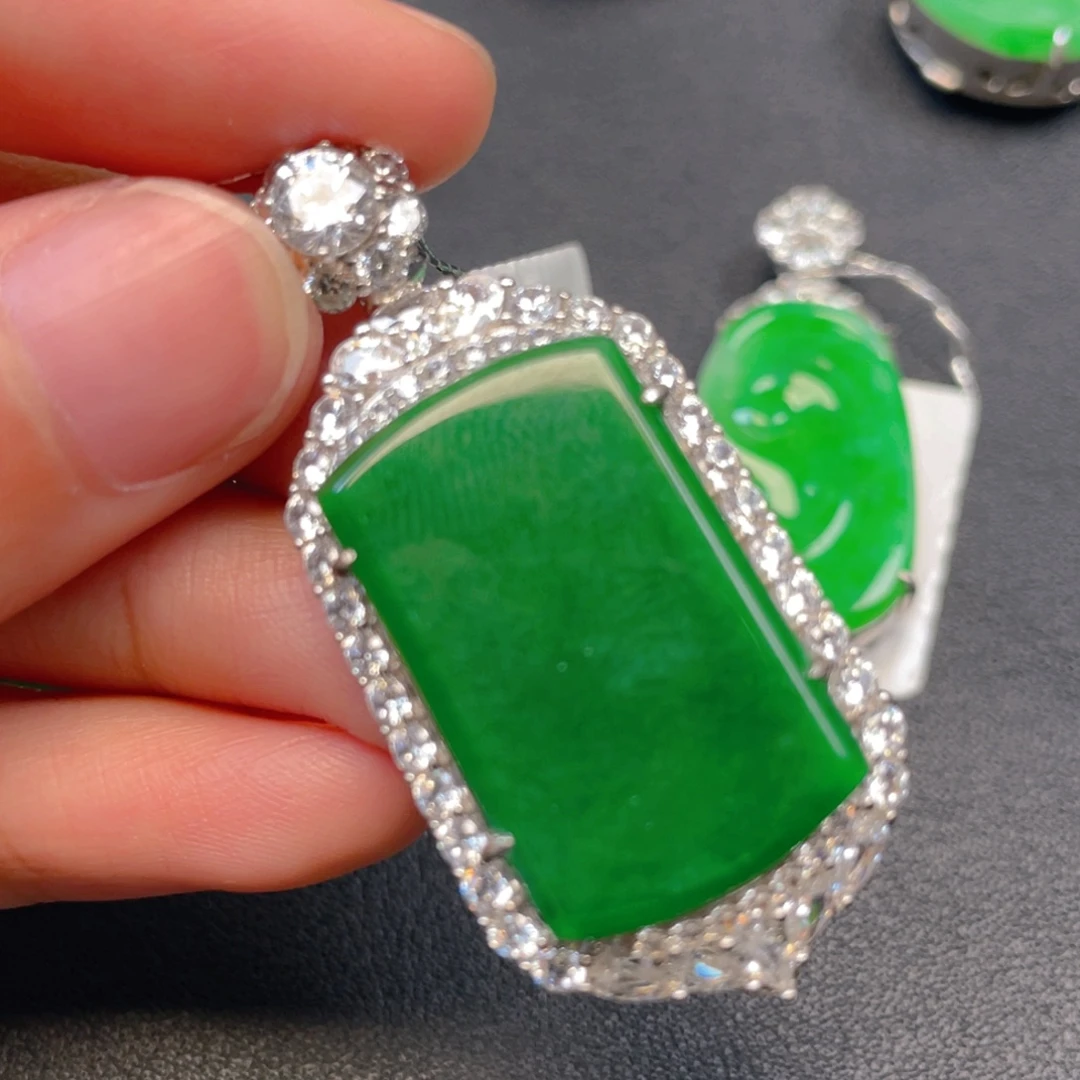 吊坠(不含链)银S925镶嵌翡翠