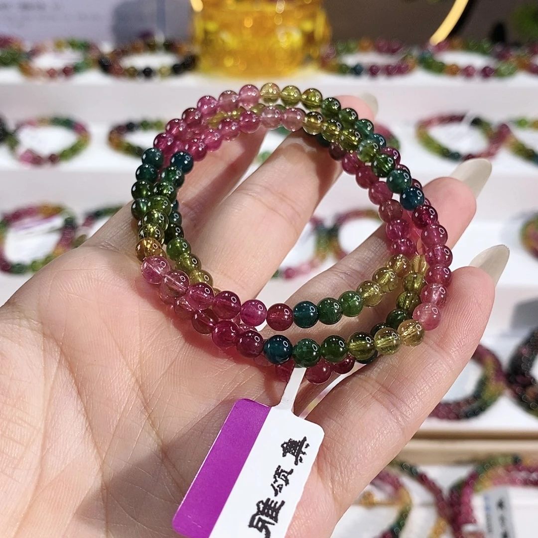 未镶嵌手串碧玺G2609三圈颜色微差