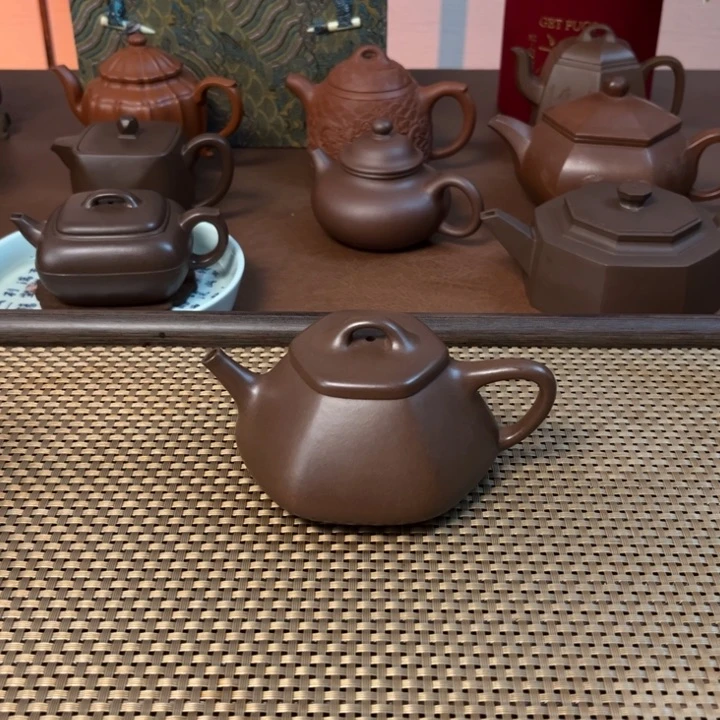 紫砂茶壶深*蓝六方瓢黑星土全手工